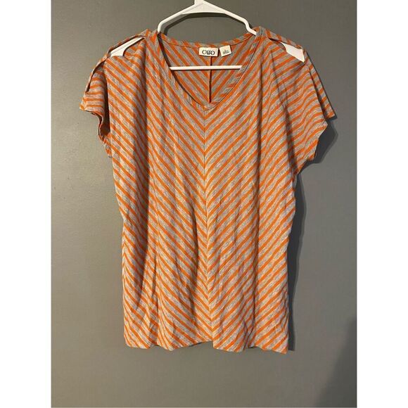 Cato Pink & Gray Chevron Design Cold Shoulder Cap Sleeves Top Size Large - Picture 1 of 6